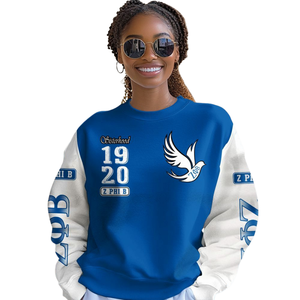 Zeta Phi เบต้าเสื้อกันหนาวคอกลมลายอักษรกรีกสำหรับผู้หญิงเสื้อขนแกะปักสีฟ้าสำหรับ1920ชมรม - Product Image 4