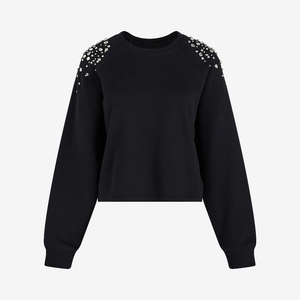 Polaire coton strass col rond sweat femmes pull doux respirant chaud surdimensionné Streetwear mode broderie Patch - Product Image 3