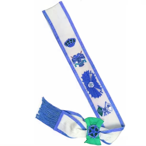 Faja de Caballeros Templarios Oficiales provinciales Caballeros Templarios Faja de regulación inglesa Cinta Moire blanca y negra y flecos negros - Product Image 6