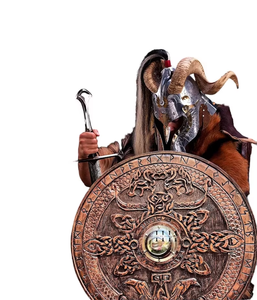 โล่ไม้แกะสลักขัดเงา CH Viking ขนาด 24 นิ้ว สไตล์ยุคกลางโบราณ ของตกแต่งแขวนผนังสำหรับฮาโลวีน พร้อมที่จับ งานฝีมือ Calvin - Product Image 6