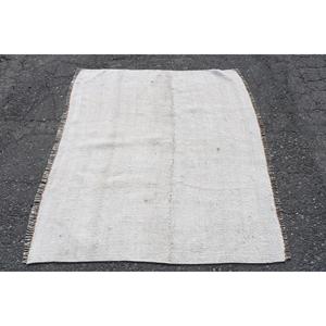 พรมตุรกีขนาด 5x4.2 ฟุต, พรมวินเทจ, พรมขนสัตว์ลายดอกไม้สีขาว - Product Image 3