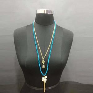 Urthn <b>Fine</b> <b>Jewelry</b> <b>Sets</b>-Gold Plated Double Chain Blue Beaded Necklace-1109404C - Product Image 1