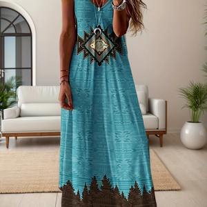 Été Denim Solid Front Logo Respirant Beach Vacation Casual Robe à bretelles Fashion Sleeveless Loose Knee-Length - Product Image 2