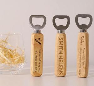 Wholesale Best Price Wooden Handle Stainless Steel Bottle <b>Openers</b> Customizable Logo Key-Shaped Handle Pattern Copper Metal Gift - Product Image 4