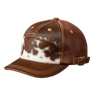 Casquette de baseball en cuir de vache véritable - Imprimé animal - Casquette snapback - Chapeau de cow-boy en cuir véritable pour la mode de plein air et streetwear - Product Image 3