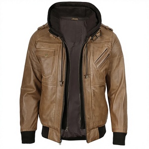 Veste en cuir de vachette marron camel OEM 2026, très vendue, pour homme, avec col à capuche, poches zippées, haute qualité, faible MOQ, veste tendance - Product Image 1