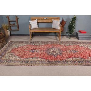 Turkish Rug, 4.6x11.7 ft <b>Runner</b> Rug, <b>Red</b> Patchwork Wool Vintage Rug - Product Image 2