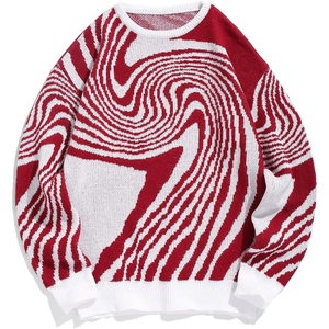 Custom OEM Men <b>Crewneck</b> Oversized Breathable Jacquard <b>Aesthetic</b> Organic Cotton Knitted Casual Pullover Long Sleeve Anti-Wrinkle - Product Image 4