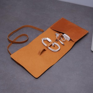 Handmade Genuine Leather Luxury Daily Use Waterproof Shockproof Cable Organizer Case Customizable Color Logo OEM Supplier - Product Image 1