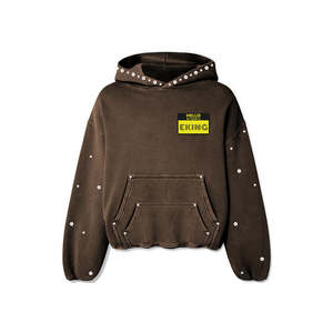 Sudadera con Capucha de Estilo Urbano Vintage, Lavado Ácido, Bolsillos Dobles, Corte Cuadrado, con Pedrería y Perlas, Fabricada por TRIOTAKE Industry - Product Image 2