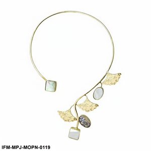 Collier ras du cou en feuille d'or avec coquille de nacre, collier ouvert botanique, collier torsadé, bijoux d'inspiration naturelle pour femmes - Product Image 4