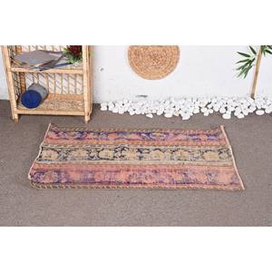 Tapis Patchwork en Laine Vintage Beige Bleu Grand Motif Abstrait 2.2X3.7 ft Tapis de Jute Fait Main pour Couloir Chambre Latex Soutenu - Product Image 1