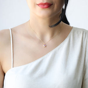 Forma de gota de cuarzo rosa piedra minimalista diseño turco venta al por mayor hecho a mano Collar de plata de ley 925 - Product Image 2