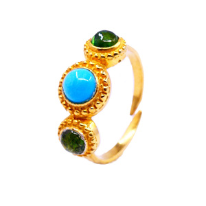 Fashionable 925 Sterling Silver Gold Plated Jewelry Turquoise Emerald Gemstone Women Wear <b>Ring</b> - Product Image 2