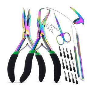 Nouvelle arrivée Kit d'outils d'extension de cheveux ciseaux de coupe microbilles sertissage et pince de plus près aiguille de couture incurvée outil de boucle de tresse - Product Image 3