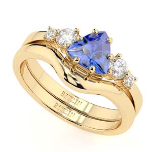 Royal Blue Trillion Cut Diamond 5 Stone Nupcial Set Anillo para mujer - Product Image 1