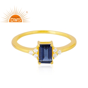 แหวนพลอย925ชุบทอง18K จากธรรมชาติ CZ และแซฟไฟร์เดมี่เครื่องประดับชั้นดี - Product Image 3