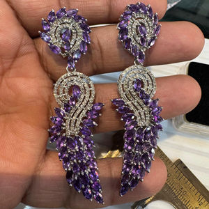 Pendientes de Plata de Ley 925 con tachuelas finas, diamantes naturales y piedras preciosas de amatista, pendientes elegantes con diamantes - Product Image 1