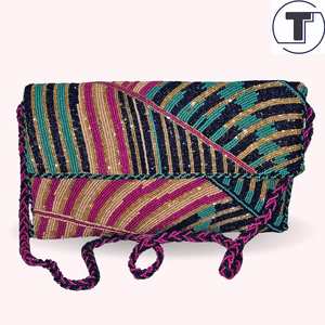 Sac à perles multicolores avec poignée, sac à main, sac à main décontracté, artisanat indien, fait à la main, sac baguette, - Product Image 3