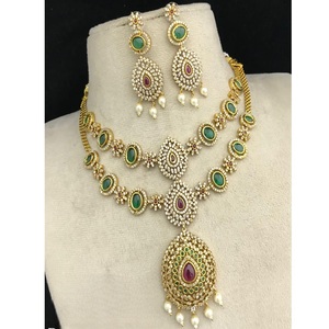 Beautiful Premium Quality Matte Finish With Stone Look <b>Necklace</b> Set With Earrings for Engagement or Wedding For Women - Product Image 1