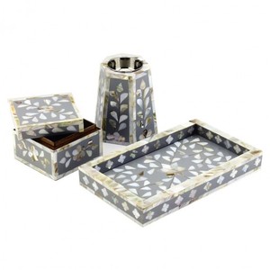 Quemador de incienso con incrustaciones de hueso lujoso de inspiración antigua y difusor de aromaterapia Plato y juego de incienso con incrustaciones de resina contemporánea - Product Image 3