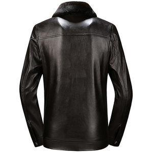 Chaqueta de moda de cuero original de Color sólido de manga larga con cremallera y cuello levantado informal para hombre de alta calidad Servicio OEM de talla grande - Product Image 3