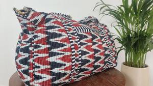 Le Souvenirs hecho a mano Blockprinted algodón táctico Duffle Bag Weekender Sport gran capacidad cinturón desmontable cierre de cremallera rojo - Product Image 3