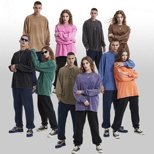 Nueva moda 100% algodón lavado Unisex sudadera de gran tamaño lavado suéter suelto Negro hombres sudaderas de manga larga para niño - Product Image 6