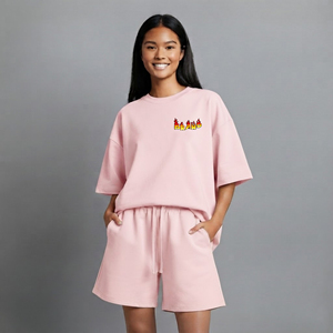 Hot Selling article 100% Cotton Women's 2-Piece <b>set</b> custom printed logo High Quality solid color baggy Fit <b>ladies</b> <b>twin</b> <b>set</b> - Product Image 1