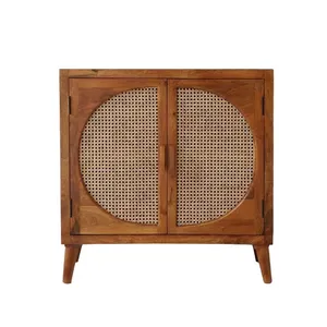 Indian Supplier of Good Quality Top Selling Rattan Cane Furniture Mid Century Mango Wood Sideboard Cabinet with Rattan Cane Work