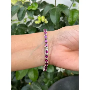 สร้อยข้อมือเทนนิสเงินแท้ 925 ประดับโรโดไลต์การ์เนต เครื่องประดับแฟชั่น - Product Image 6