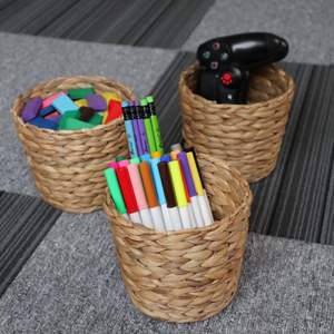 Cesta de jacinto de agua redonda versátil y portalápices Ideal para sujetar bolígrafos, arreglos florales y decorar escritorios de estudio - Product Image 3