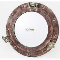 12 Inch Copper Electroplated Glass Art Deco Aluminum Frame Mirror Porthole Christmas Nautical Coastal Cabin Wall Art Decor Gift