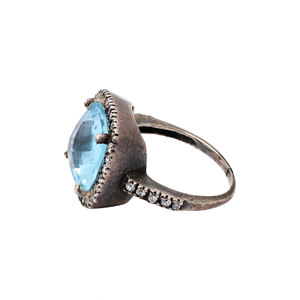 Anillo de Plata Sólida 925 con Topacio Azul Natural Facetado en Forma de Cojín, Chapado en Rodio Negro, Engaste de Garras, Joyería de Aniversario - Product Image 3