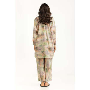 Conjunto Coordinado de Hilo Lurex Estampado IUSTTS-1325 de Chifón Casual sin Cuello y Mangas Tres Cuartos para Primavera/Verano - Product Image 1