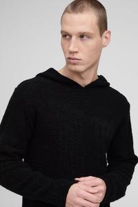 Black Textured Knit Hoodie and Relaxed Fit Pants Coordinated Set for <b>Men</b> Casual Wear Soft Knit Fabric Matching Streetwear Outfit - Product Image 3