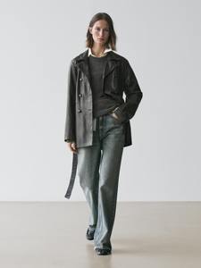 Veste universitaire en peau de mouton noire pour femme, double boutonnage, ceinture, écologique, longueur classique, vêtements d'extérieur décontractés, automne-hiver, coton - Product Image 6