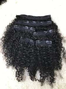 Haute qualité pleine tête Remy vierge cheveux humains droite et bouclée Clip dans les extensions de cheveux 4C pour les femmes noires - Product Image 4