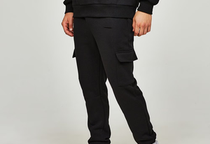 ชุดวอร์มขนแกะสีดำสำหรับผู้ชายชุดวอร์ม2ชิ้นแบบลำลองกางเกงคาร์โก้ - Product Image 2