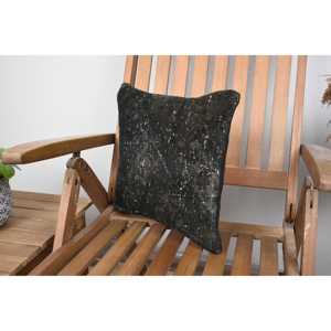 14x14 Inch Black Wool Kantha Rug Woven with Rustic Vintage Pattern for Home Decor - Product Image 3