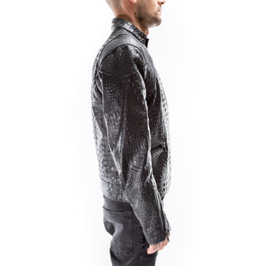 Chaqueta de Cuero para Hombre de Piel de Oveja Repujada, Negra, Texturizada, de Cuero Genuino, de Alta Calidad, con Frente de Lona, Informal, Impermeable para Invierno - Product Image 2