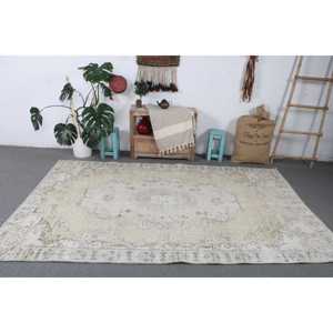 Tapis vintage, tapis turc 5,4x8,8 pieds, tapis en laine blanche à motifs floraux - Product Image 3