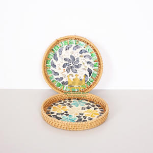 Plateau de service en rotin pour cuisine et restaurant avec finition en os, plats délicieux et desserts, Offre Spéciale à salade et fruits 2025 - Product Image 1