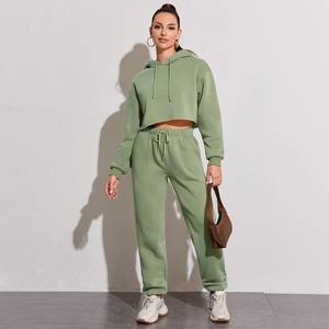 Bajo MOQ al por mayor de 2 piezas de algodón conjuntos de ropa de mujer chándal ropa de calle Loungewear Casual sudaderas con capucha conjunto para mujer - Product Image 4