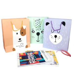 Bolsas de regalo de papel con cara de animal bonita personalizada Embalaje ecológico para favores de fiesta, niños, cumpleaños, vacaciones y uso minorista (marrón) - Product Image 4