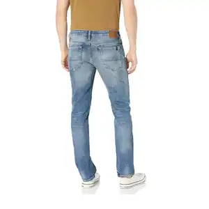 JIN กางเกงยีนส์ผ้าสแปนเด็กซ์ของผู้ชาย,กางเกงยีนส์สีฟ้าระบายอากาศได้ดีปรับแต่งได้พิมพ์ลายแบบลำลองสำหรับฤดูร้อน