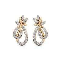 Boucles d'oreilles pendantes en or jaune/blanc et or rose 14 carats avec motif feuille et diamants de laboratoire certifiés IGI pour femme