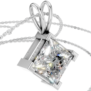 Pendentif solitaire taille princesse en or massif 14 carats plaqué rhodium, collier de luxe en moissanite couleur D, cadeau unisexe, à porter tous les jours - Product Image 4