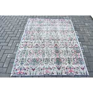 พรมวินเทจขนาด 6x4.3 ฟุต พรมตุรกี พรมขนสัตว์ขอบสีน้ำเงิน - Product Image 3