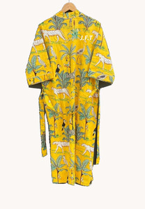 100% hecho a mano indio verano Floral Boho Kimono bata vestido largo estampado tamaño libre Casual ropa de playa abrigo ropa de dormir baño para primavera - Product Image 2